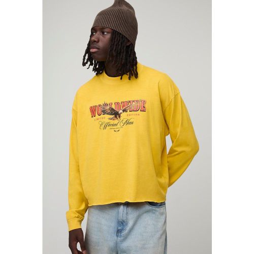 Oversized Shrunken Boxy Raw Hem Eagle Long Sleeve Washed Graphic T-Shirt - S - Boohooman - Modalova