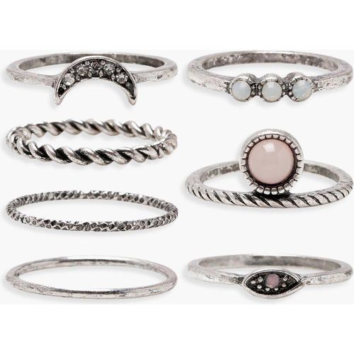 Lot De 7 Bagues Argentées À Pierres Fantaisie - One Size - boohoo - Modalova