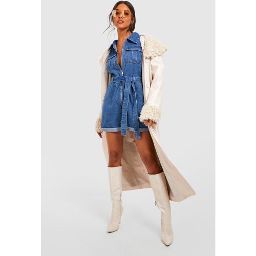 Combishort Utilitaire Ceinturé En Jean - 34 - boohoo - Modalova