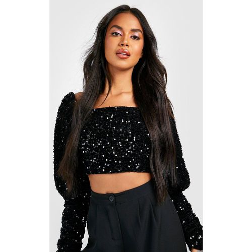 Crop Top Velours À Paillettes - 36 - boohoo - Modalova