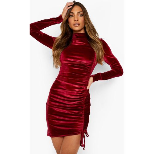Robe Courte Froncée En Velours À Col Montant - 34 - boohoo - Modalova