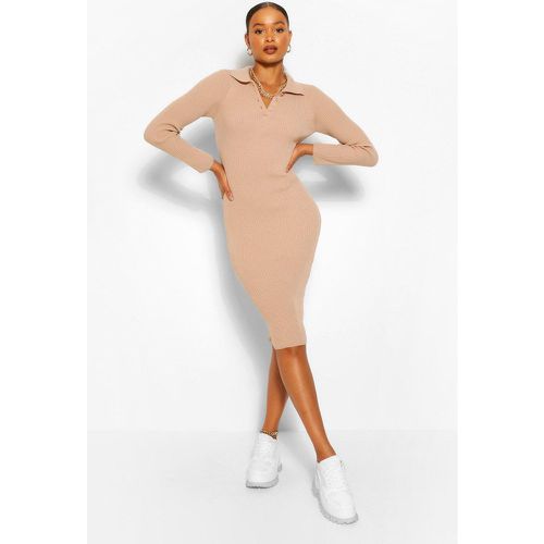 Robe Pull En Maille Côtelée À Col Polo - S - boohoo - Modalova