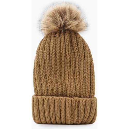 Bonnet Côtelé À Pompon En Synthétique - One Size - boohoo - Modalova