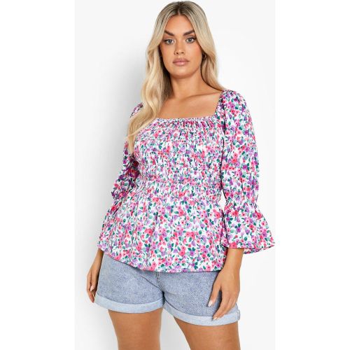 Grande Taille - Blouse Froncée À Ourlet Volanté Et Imprimé Fleuri - 46 - boohoo - Modalova