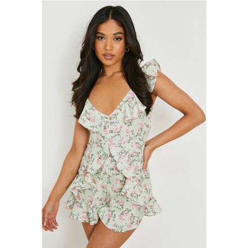 Petite" - Combishort Ample Volantée À Imprimé Fleuri - 38 - boohoo - Modalova
