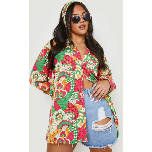 Grande Taille - Ensemble Avec Chemise Oversize Imprimée Et Foulard - 54 - boohoo - Modalova