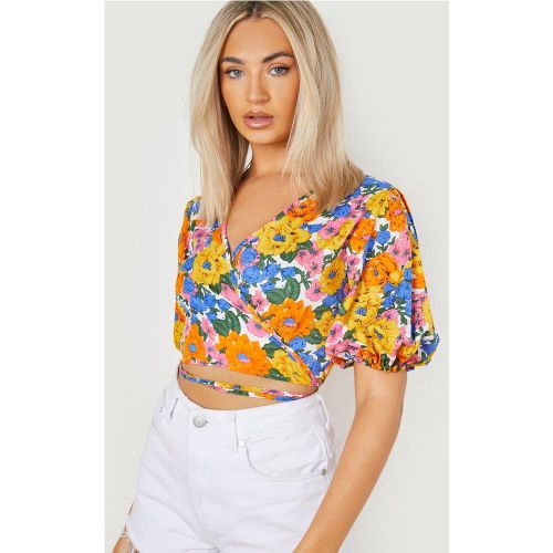 Crop Top À Imprimé Fleuri Et Manches Bouffantes - 34 - boohoo - Modalova