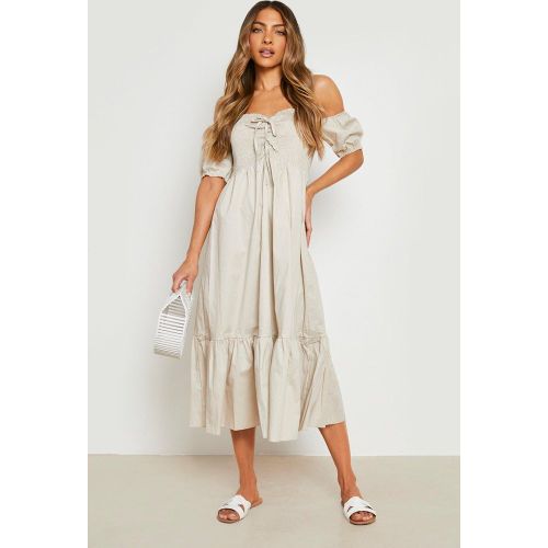 Robe Mi-Longue Froncée En Coton À Épaules Dénudées - 42 - boohoo - Modalova