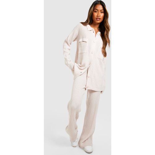 Ensemble En Maille Avec Chemise Et Pantalon Large - S - boohoo - Modalova