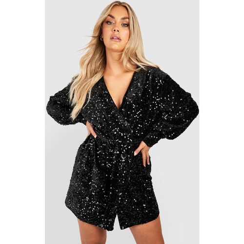 Grande Taille - Robe Portefeuille Velours À Paillettes - 46 - boohoo - Modalova