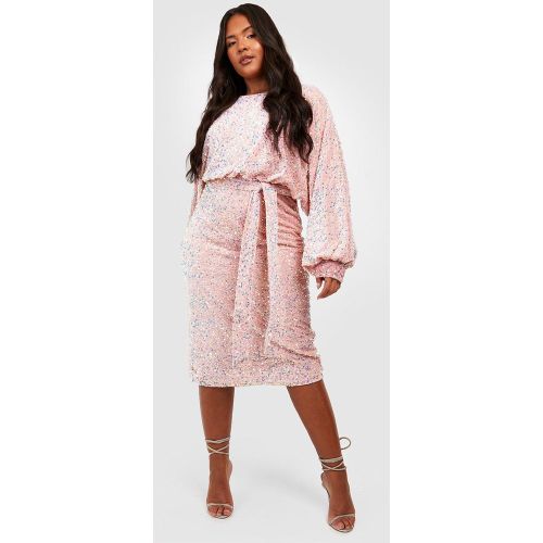 Grande Taille - Robe Velours À Paillettes Et Ceinture - 46 - boohoo - Modalova