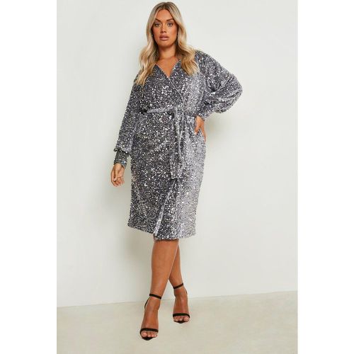 Grande Taille - Robe Mi Longue Cache-Coeur À Paillettes - 46 - boohoo - Modalova