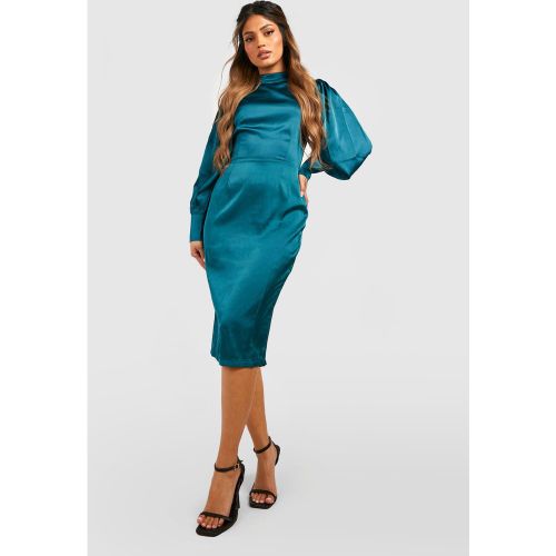 Robe Satinée À Col Montant Et Manches Tombantes - Vert Émeraude - 36, Vert Émeraude - boohoo - Modalova