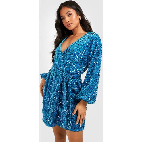 Petite" - Robe Portefeuille Pailletée En Velours - 32 - boohoo - Modalova