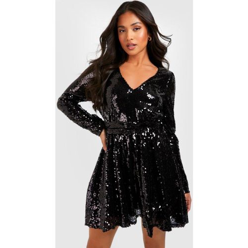 Petite" - Robe Portefeuille Pailletée À Ceinture - 32 - boohoo - Modalova