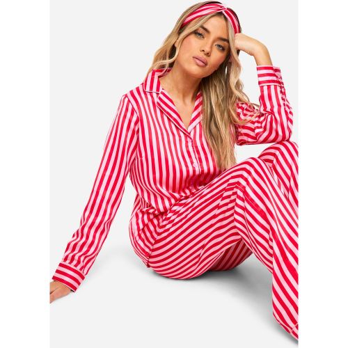 Ensemble De Pyjama Satiné 3 Pièces À Rayures - 36 - boohoo - Modalova