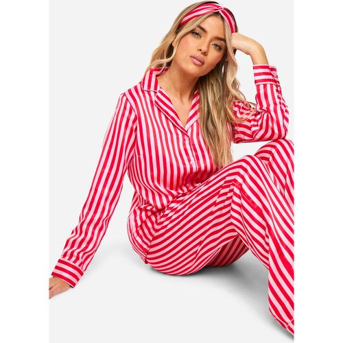 Ensemble De Pyjama Satiné 3 Pièces À Rayures - 40 - boohoo - Modalova