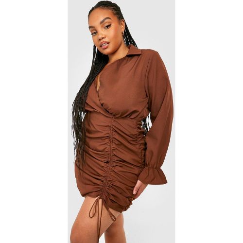 Grande Taille - Robe Chemise Froncée À Manches Longues - 46 - boohoo - Modalova