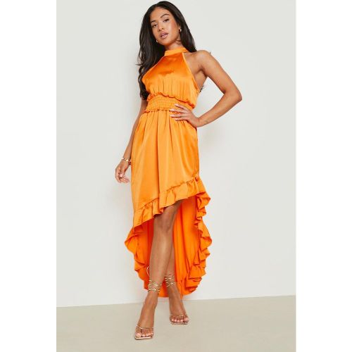 Petite" - Robe Longue Satinée Froncée À Volants - 40 - boohoo - Modalova