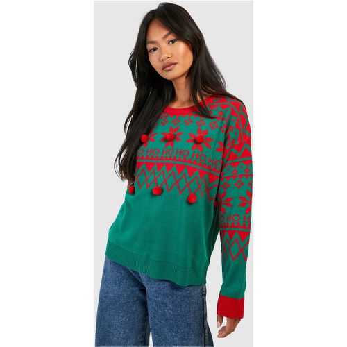 Pull De Noël À Pompons Et Slogan Ho Ho Ho - S - boohoo - Modalova