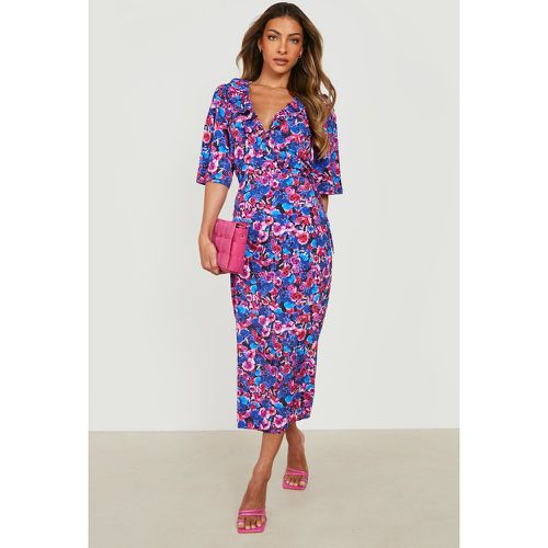 Robe Mi-Longue À Volants Et Imprimé Fleuri - 38 - boohoo - Modalova