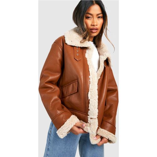 Veste Aviateur - Marron - L, Marron - boohoo - Modalova
