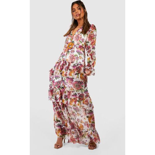 Robe Longue Fleurie Froncée - 38 - boohoo - Modalova