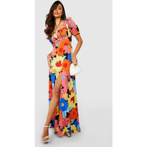 Robe Longue Fleurie À Manches Bouffantes - 38 - boohoo - Modalova