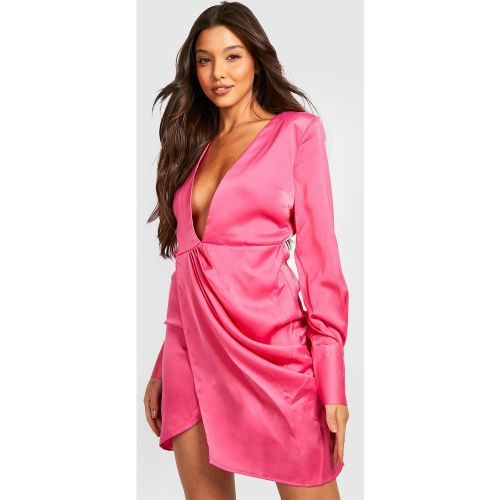 Robe Drapée Satinée Décolletée - 40 - boohoo - Modalova