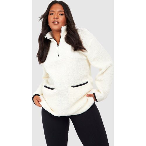 Grande Taille - Sweat Zippé À Synthétique - Blanc Écru - 56, Blanc Écru - boohoo - Modalova
