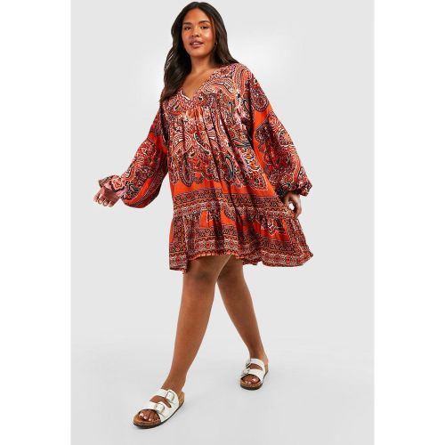 Grande Taille - Robe Babydoll Oversize À Imprimé Écharpe - 46 - boohoo - Modalova