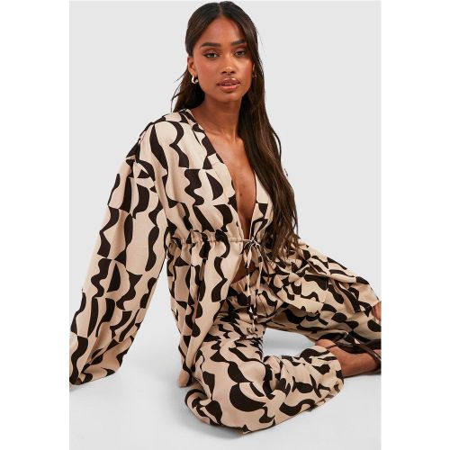 Blouse À Imprimé Abstrait Et Manches Évasées - 40 - boohoo - Modalova