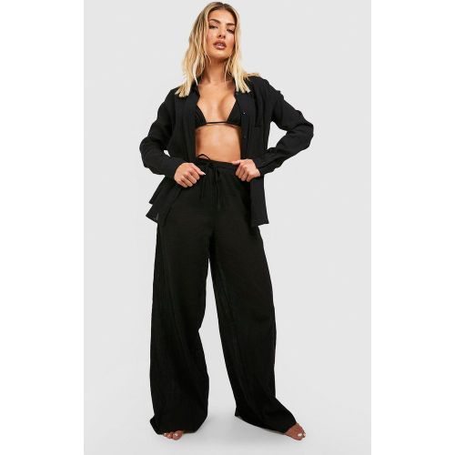 Pantalon De Plage Large Texturé En Lin - S - boohoo - Modalova