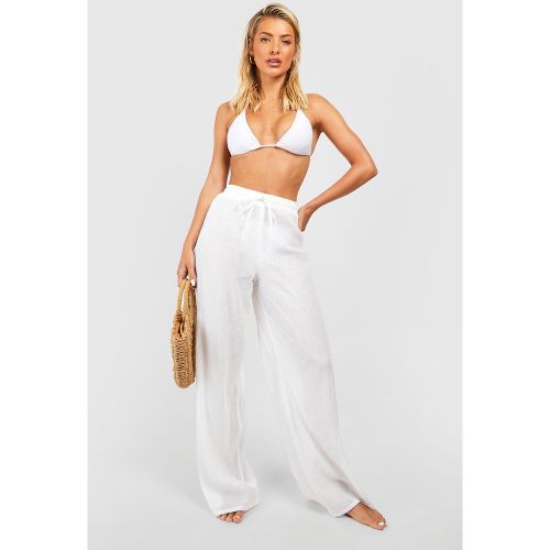 Pantalon De Plage Large Texturé En Lin - S - boohoo - Modalova