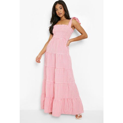 Petite" - Robe Longue À Franges Et Imprimé Vichy - 38 - boohoo - Modalova