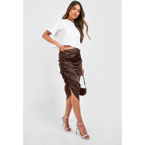 Jupe Mi-Longue Asymétrique Satinée Froncée - 40 - boohoo - Modalova