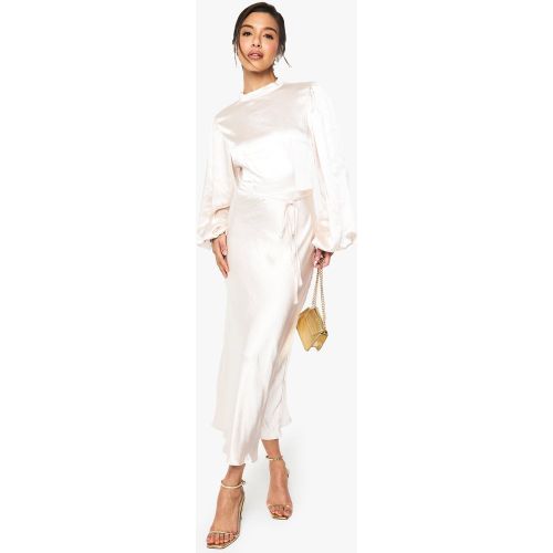 Robe Mi-Longue Satinée À Col Montant Et Manches Ballon - 36 - boohoo - Modalova