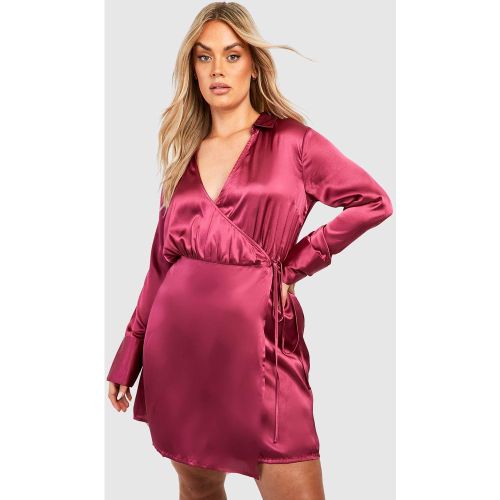 Grande Taille - Robe Portefeuille Satinée À Ceinture - 44 - boohoo - Modalova