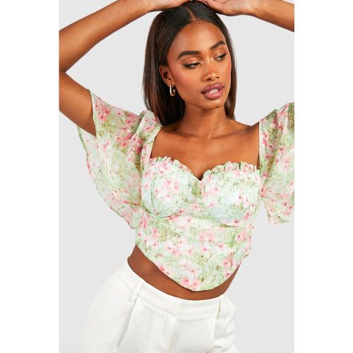 Corset Fleuri À Manches Larges - 42 - boohoo - Modalova