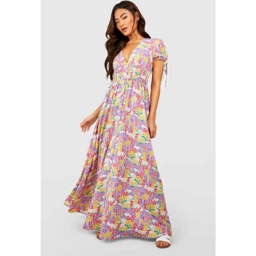 Robe Longue Froncée Fleurie - 36 - boohoo - Modalova