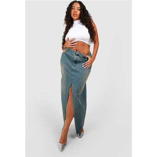 Grande Taille - Jupe Longue Fendue Délavée En Jean - 46 - boohoo - Modalova