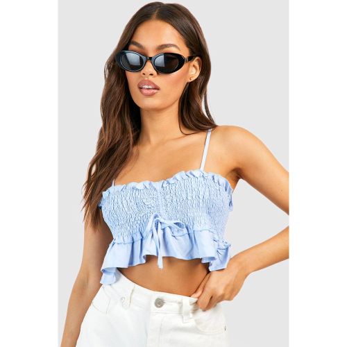 Crop Top En Jean Froncé - 34 - boohoo - Modalova