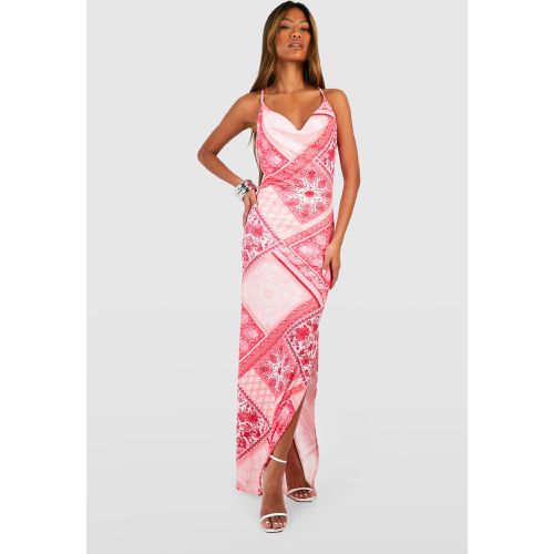 Robe Longue Fendue À Col Bénitier Et Imprimé Foulard - 44 - boohoo - Modalova