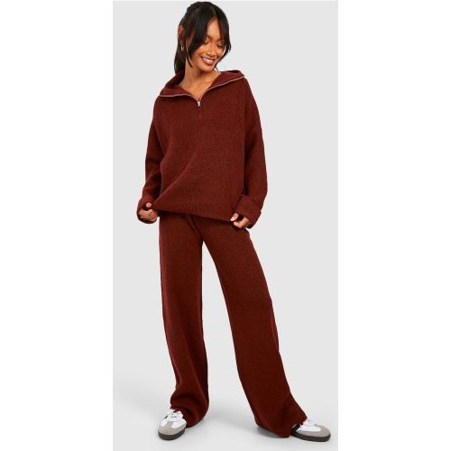 Ensemble En Maille Avec Top À Col Zippé Et Pantalon Large - 42 - boohoo - Modalova