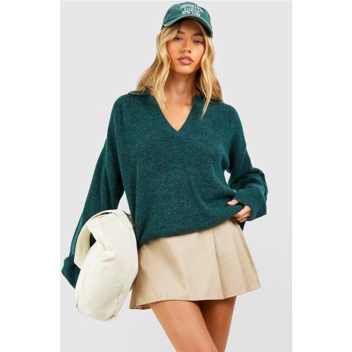 Pull En Maille Duveteuse À Revers En Pointe - S - boohoo - Modalova