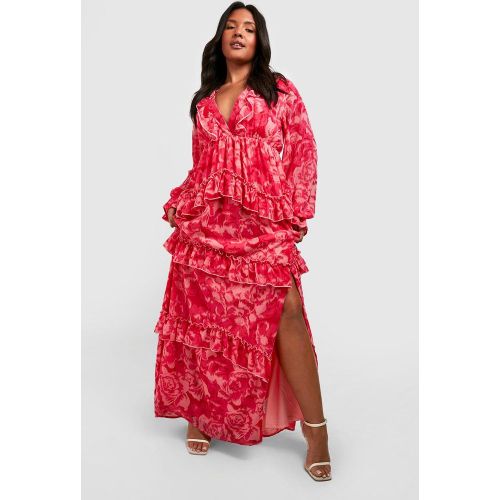 Grande Taille - Robe Longue Fleurie À Volants - 44 - boohoo - Modalova