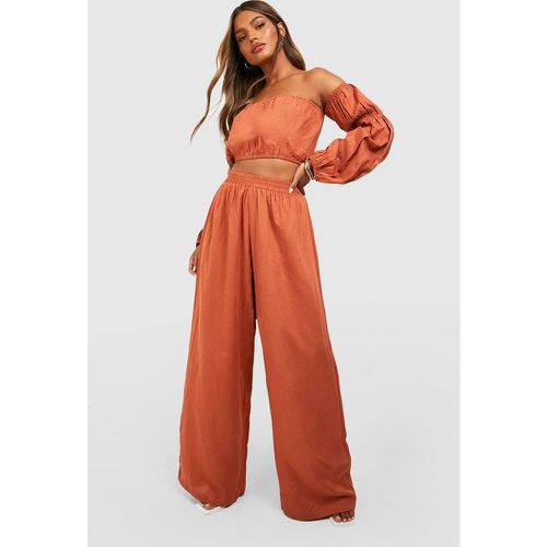 Ensemble En Lin Avec Crop Top À Manches Volumineuses Et Pantalon Large - 34 - boohoo - Modalova