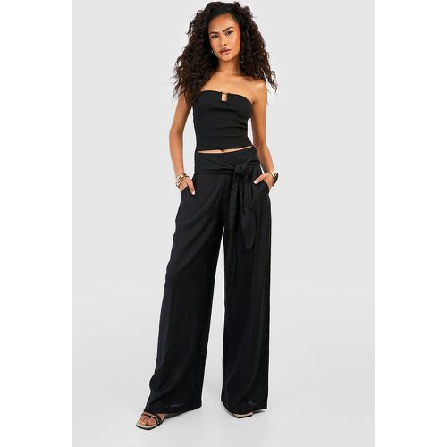 Pantalon Large Taille Haute En Lin À Ceinture - 38 - boohoo - Modalova