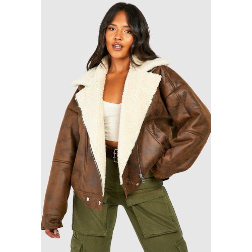 Grande Taille - Blouson Aviateur Délavé En Synthétique - 44 - boohoo - Modalova