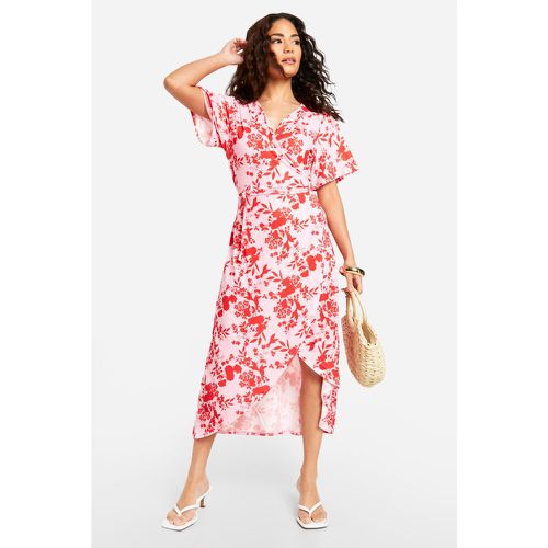 Petite" - Robe Portefeuille Mi-Longue Fleurie - 44 - boohoo - Modalova